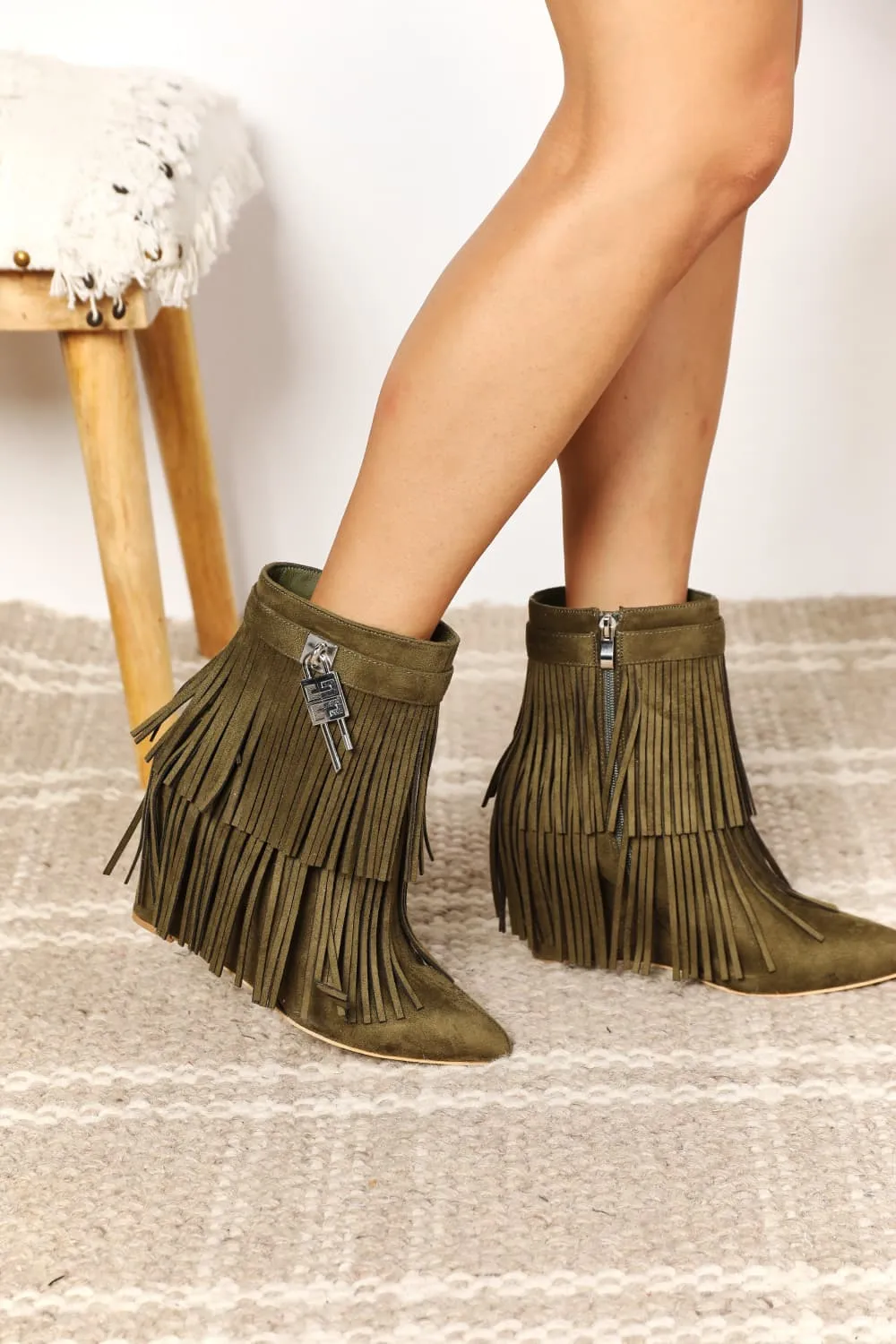 Women's Tassel Wedge Heel Ankle Booties, image 5