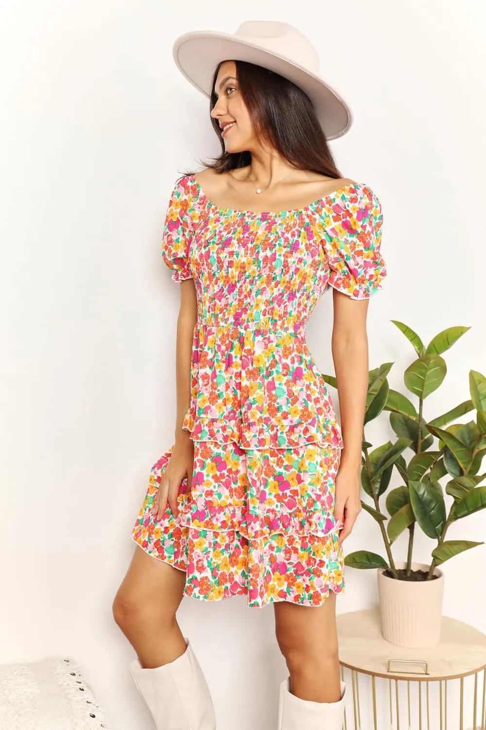 Smocked Sweetheart Neck Flounce Sleeve Mini Dress, image 12