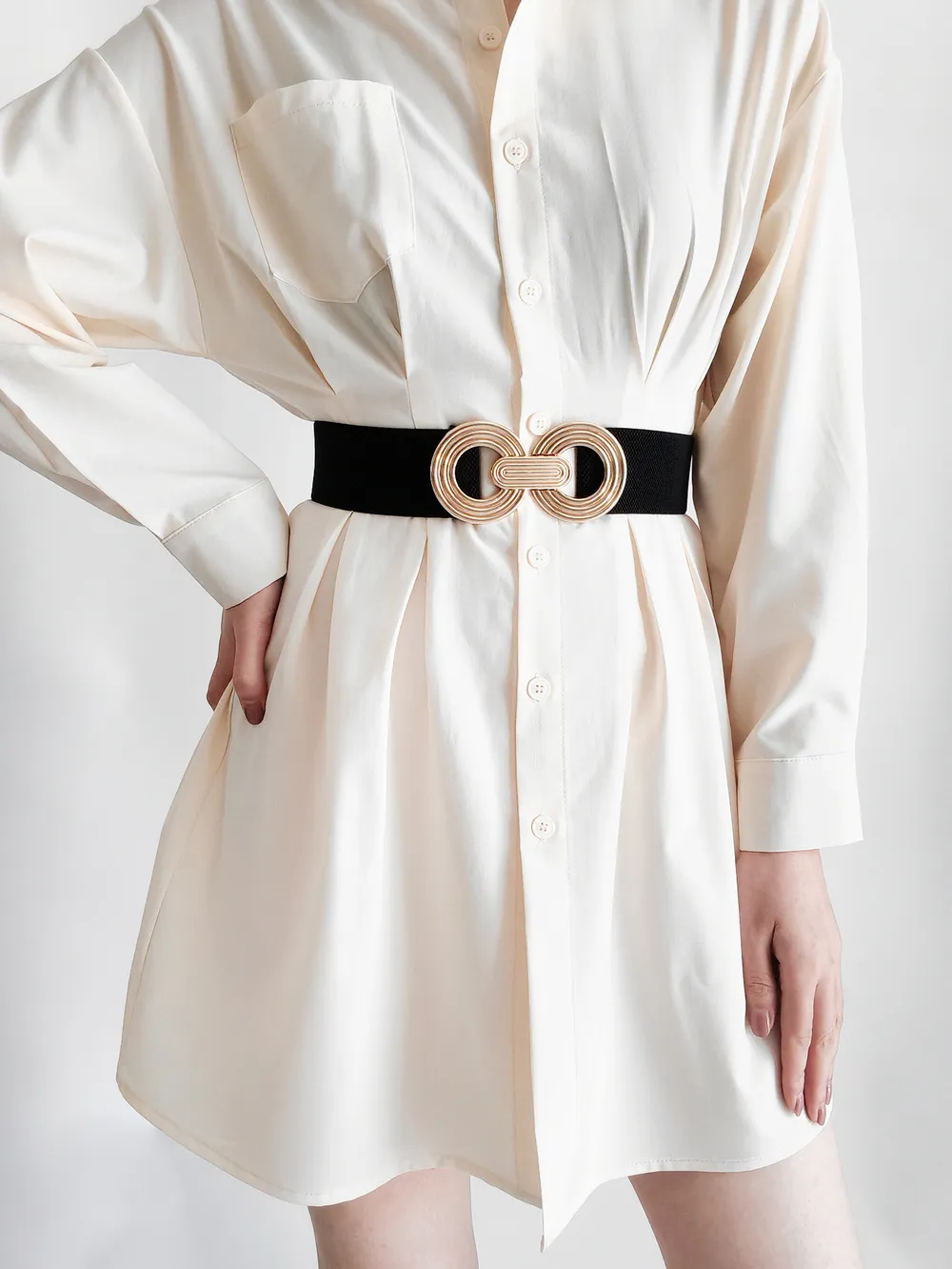 Geometric Buckle Elastic Wide Belt, image 15