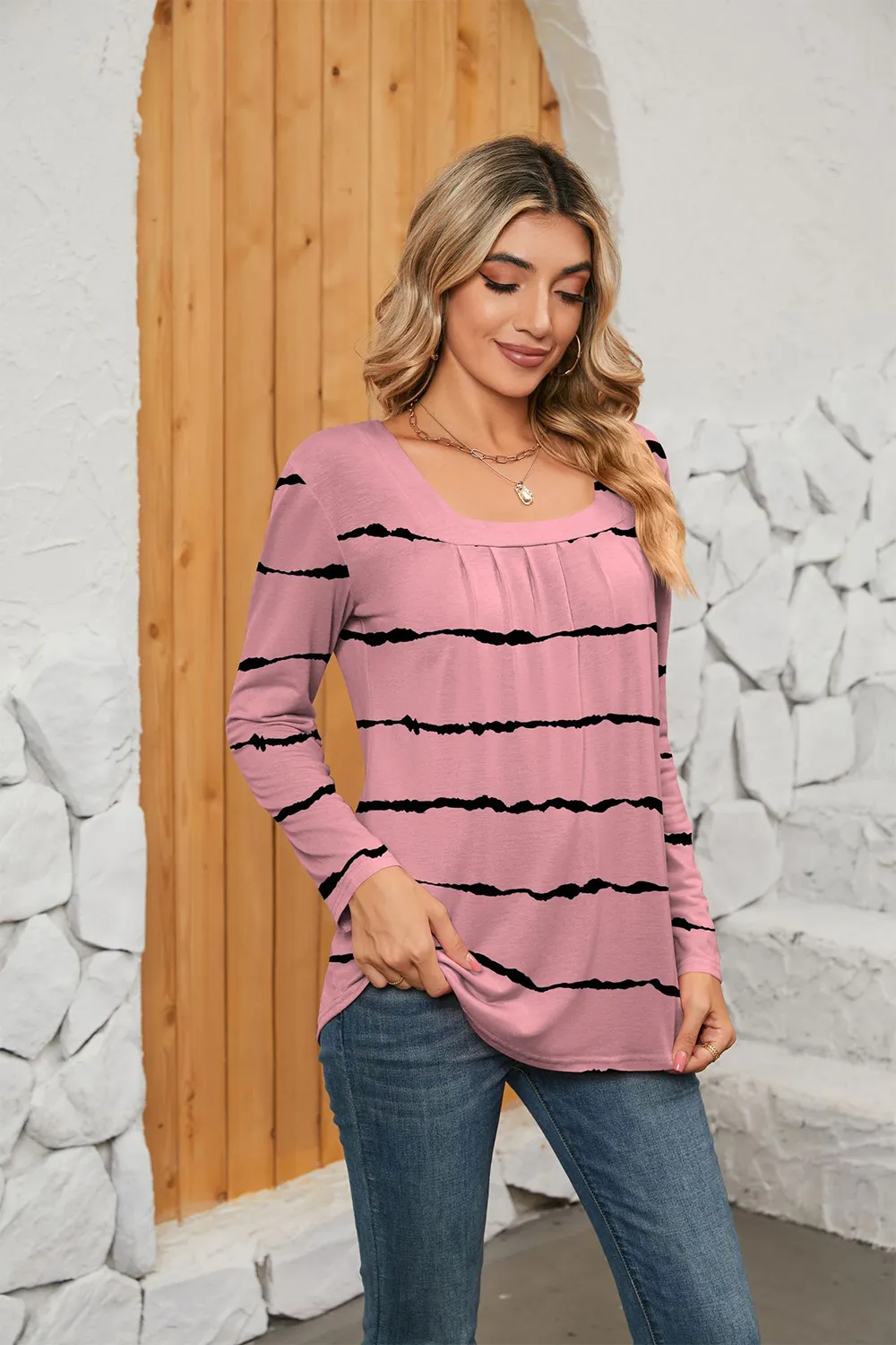 Printed Square Neck Long Sleeve Blouse, image 6
