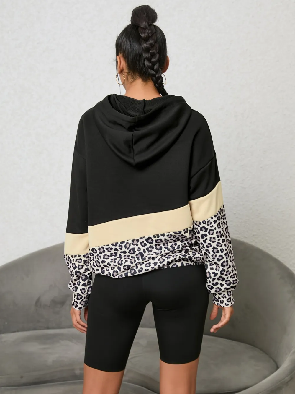 Leopard Color Block Hoodie, image 2