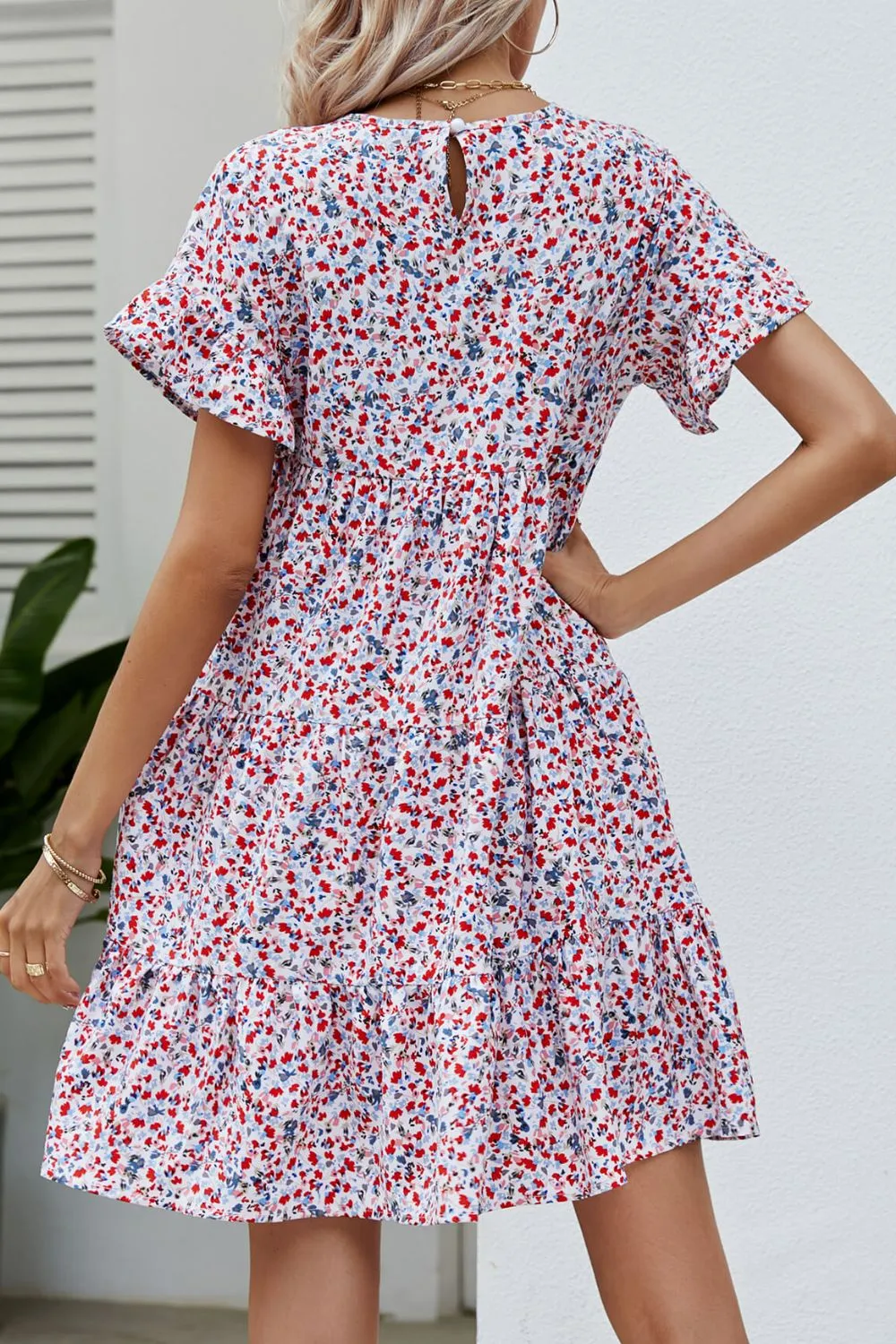 Ditsy Floral Flounce Sleeve Tiered Dress, image 2
