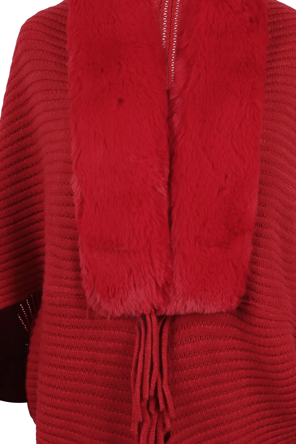 Fringe Detail Long Sleeve Ribbed Poncho, image 12