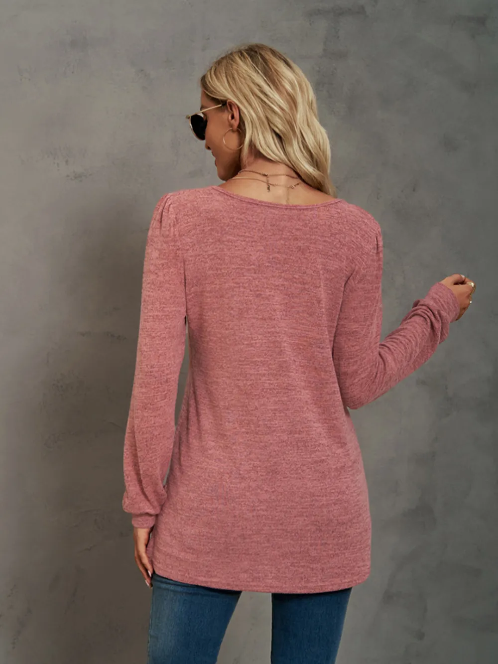 Heathered Square Neck Long Sleeve T-Shirt, image 3
