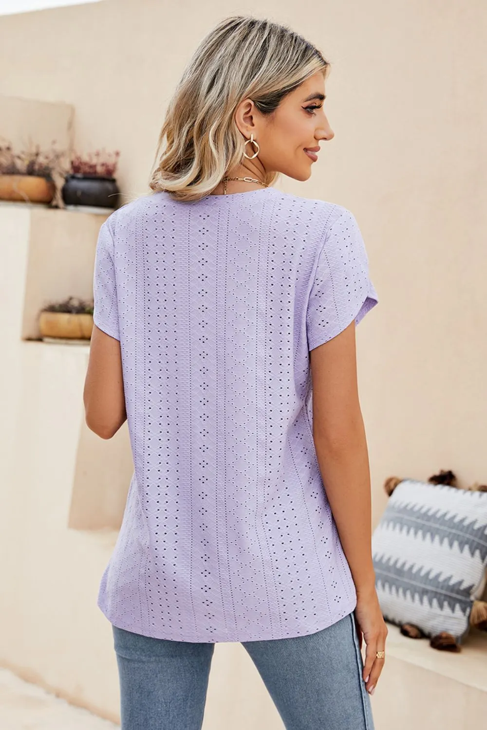 Eyelet Petal Sleeve V-Neck Knit Top, image 7