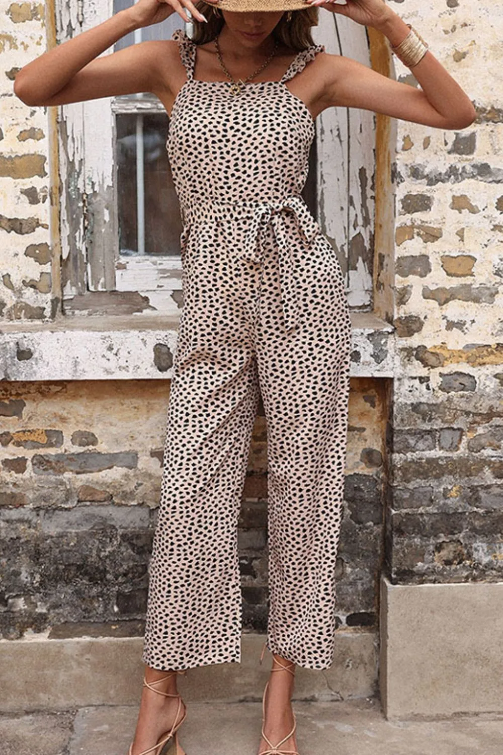 Printed Tie-Waist Wide Leg Jumpsuit, image 2