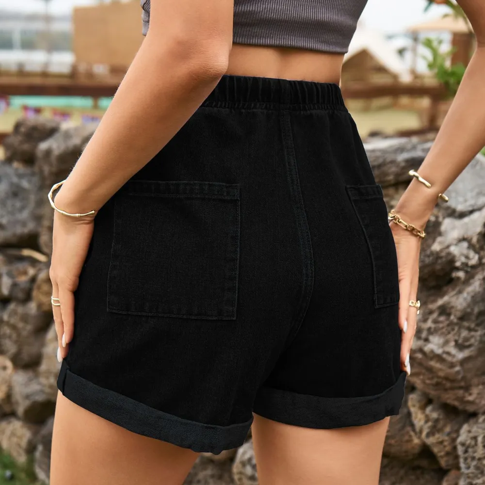 Drawstring High Waist Denim Shorts with Pockets, image 13