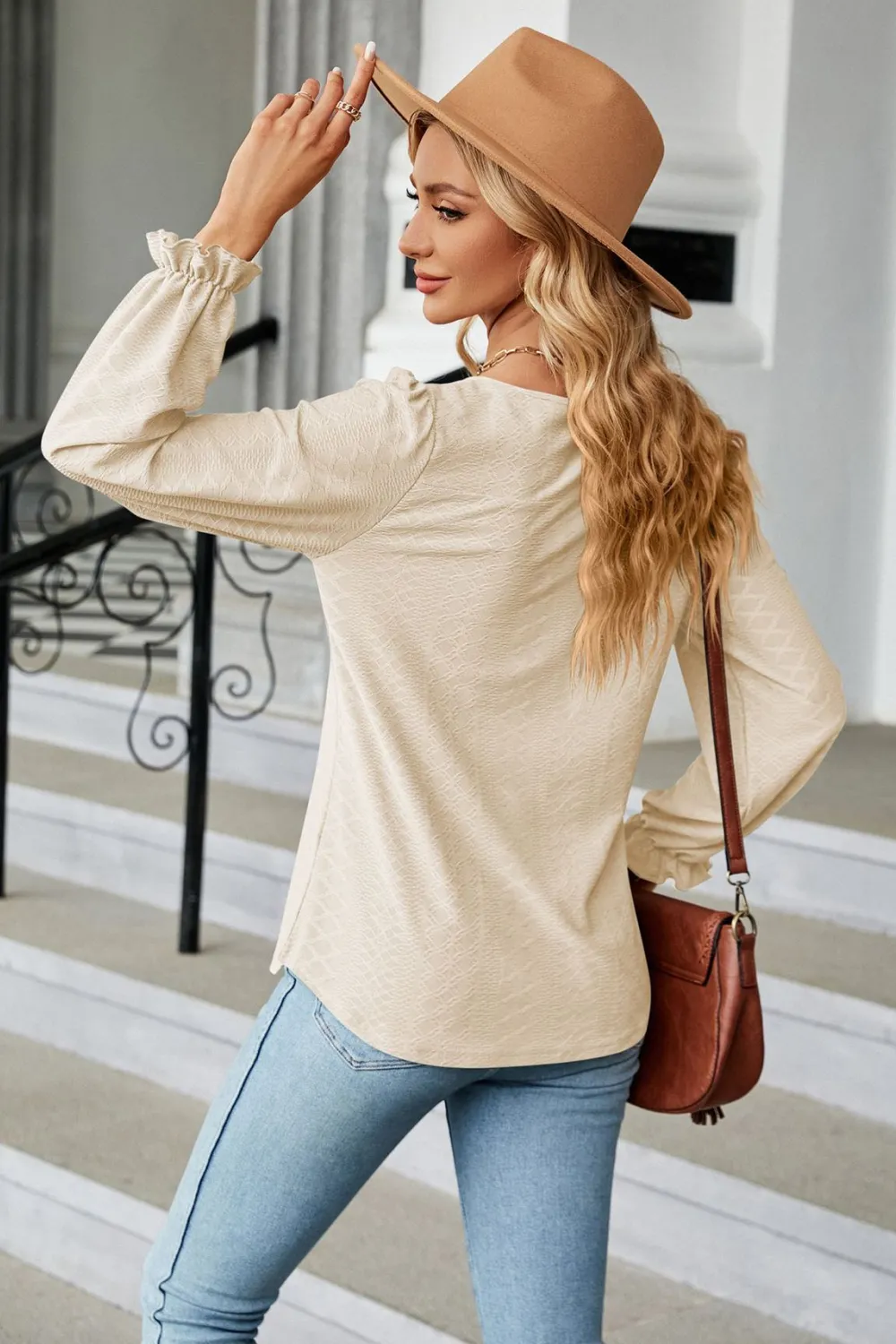Round Neck Flounce Sleeve Blouse, image 12