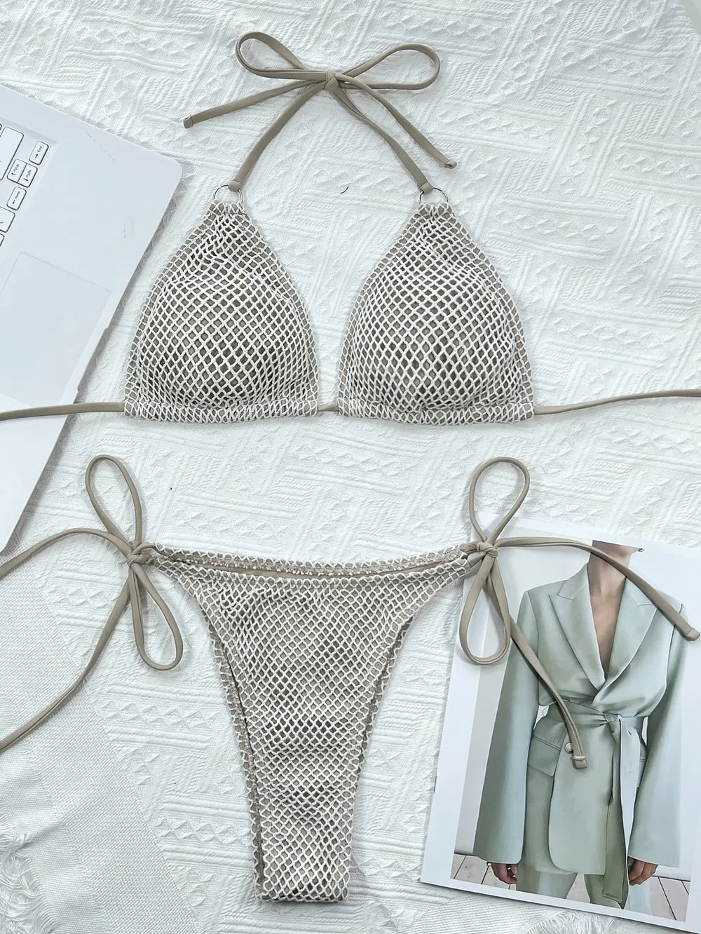 Halter Neck Tie Back Bikini Set, image 5