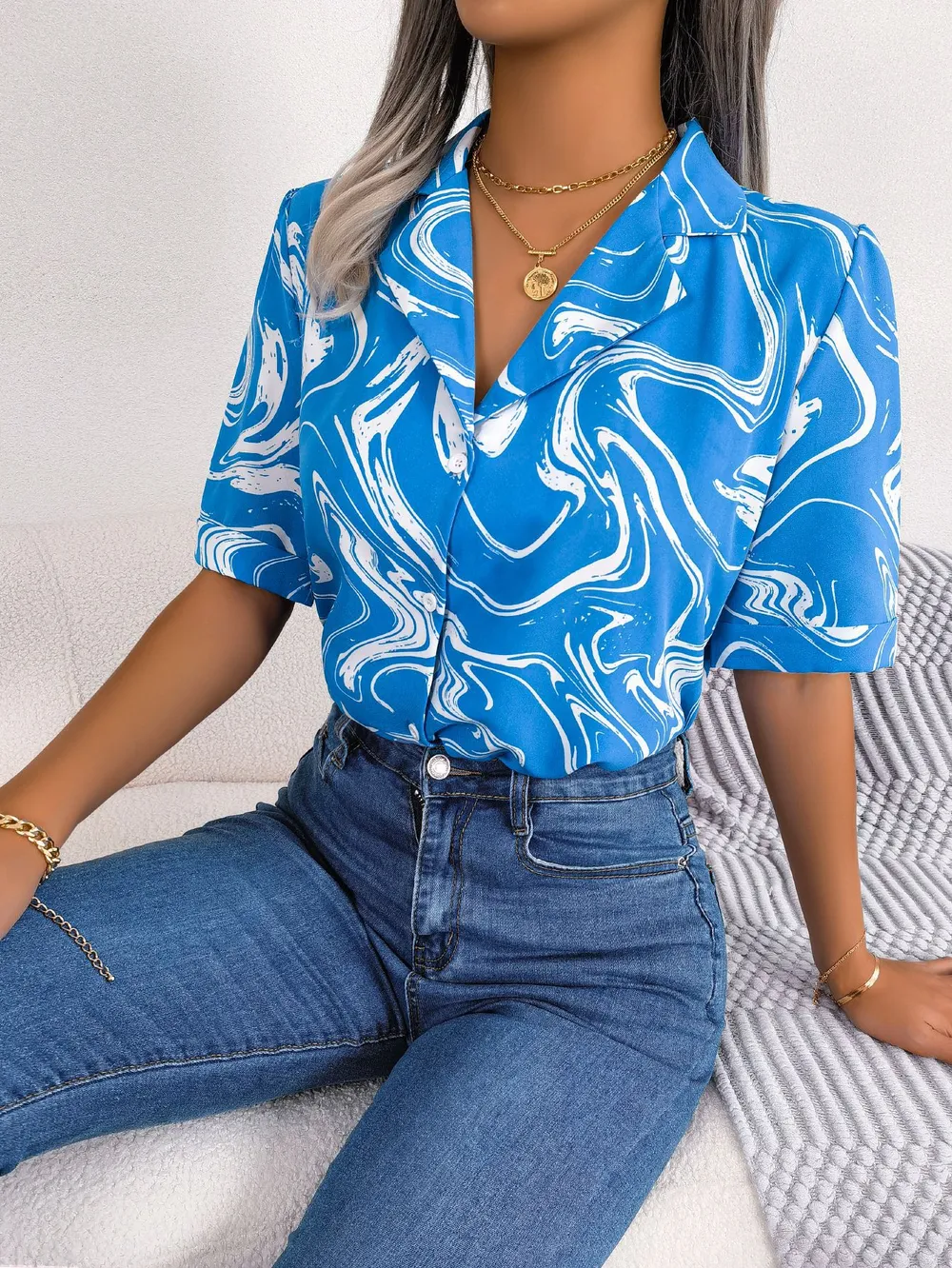 Printed Lapel Collar Shirt, image 4