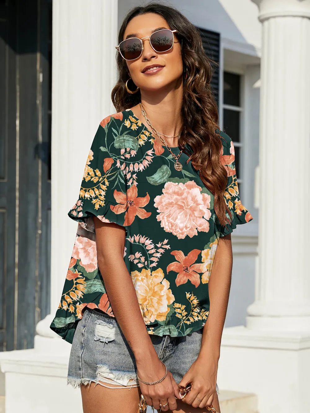 Floral Ruffled Flounce Sleeve Blouse, image 6