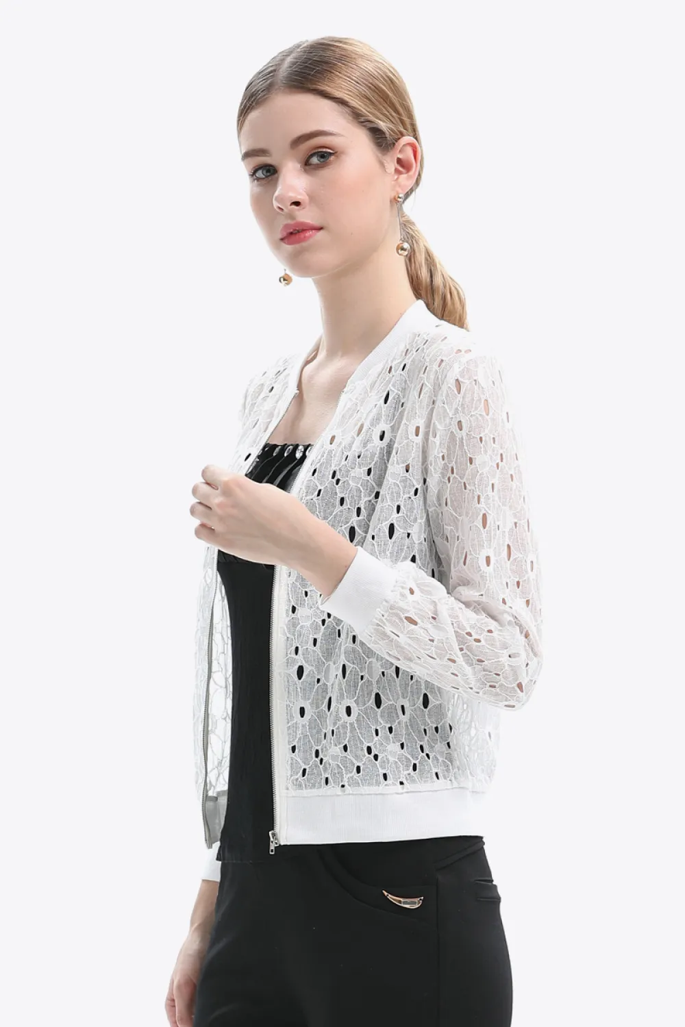 Openwork Zip Up Jacket, image 4