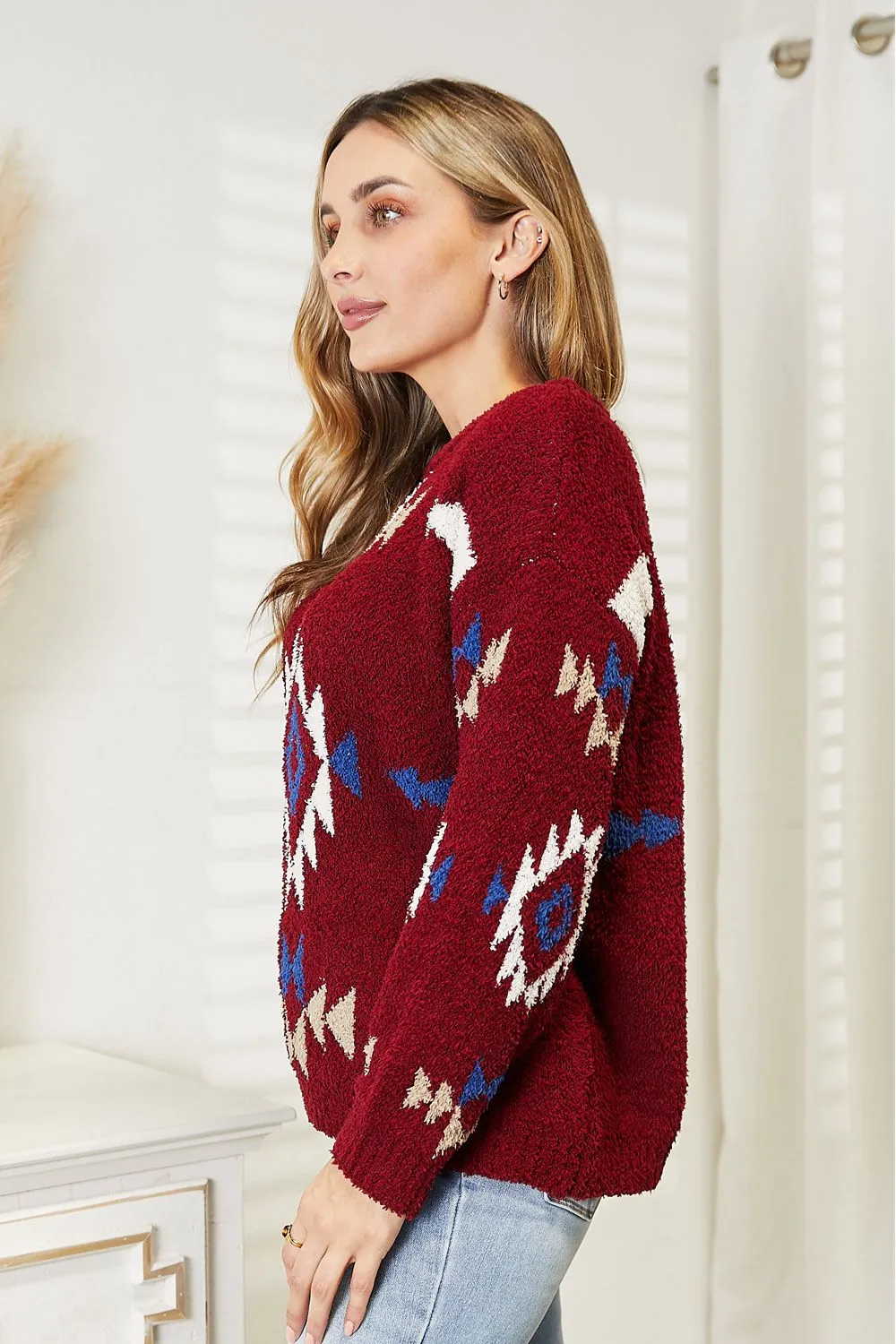 Full Size Aztec Soft Fuzzy Sweater, image 7