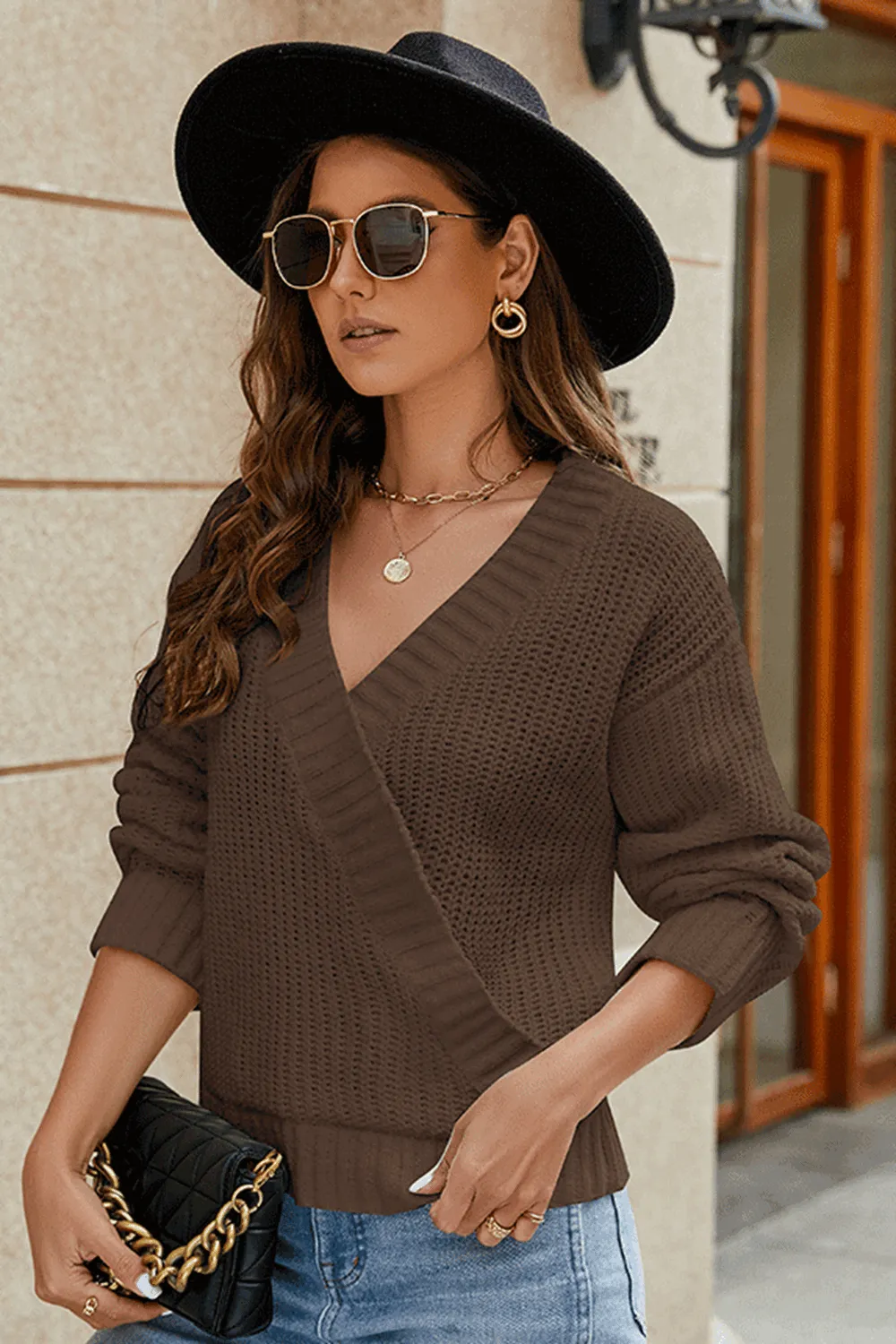 Surplice Neck Long Sleeve Sweater, image 8