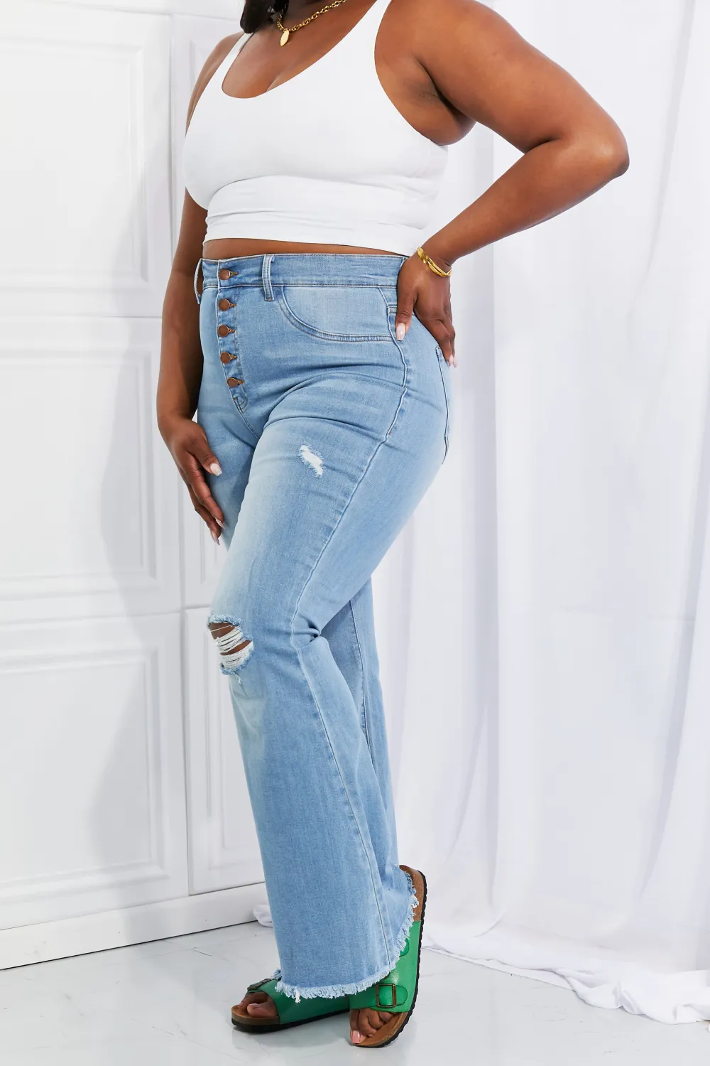 MIU Full Size Jess Button Flare Jeans, image 9