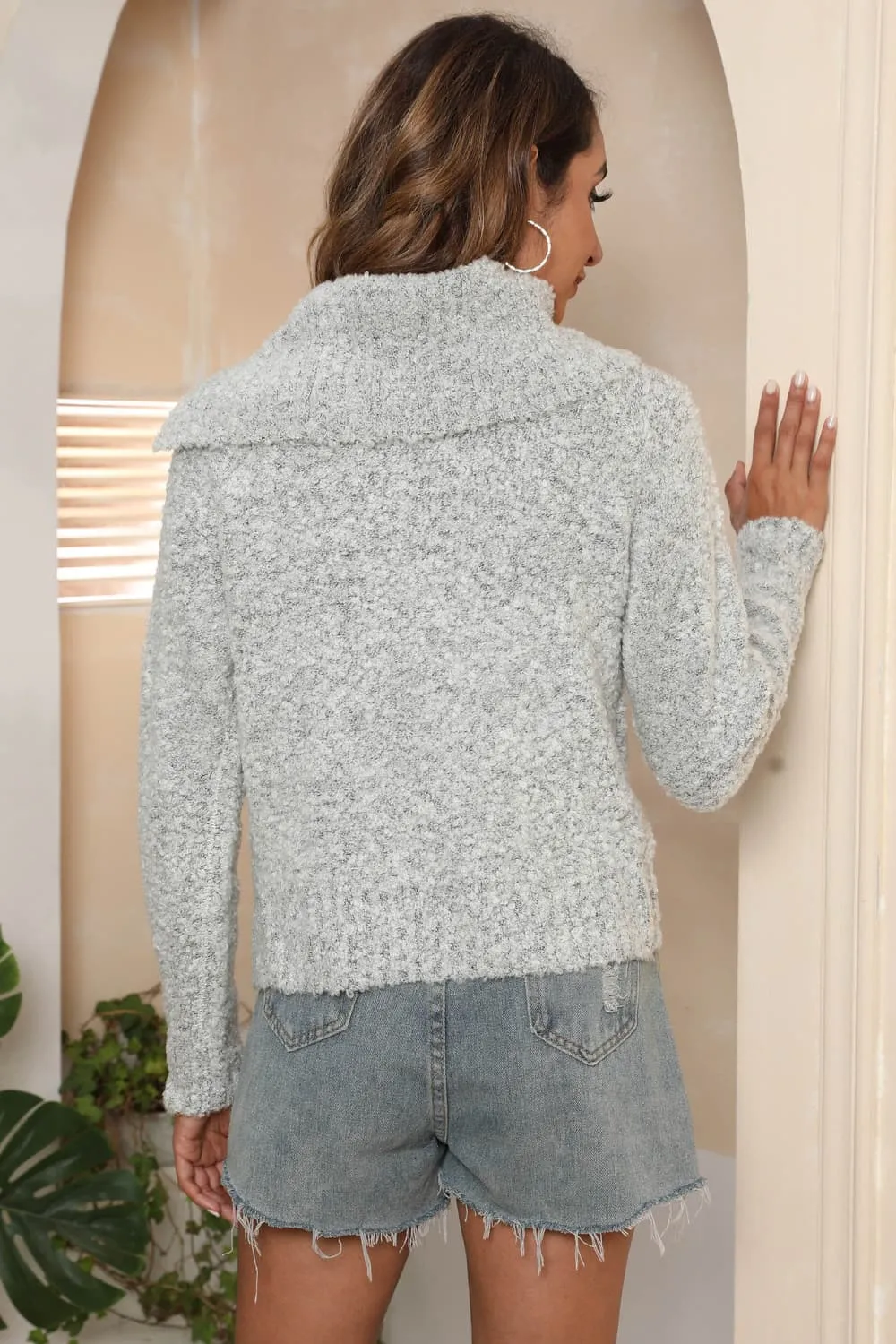 Asymmetrical Neck Long Sleeve Pullover Sweater, image 4