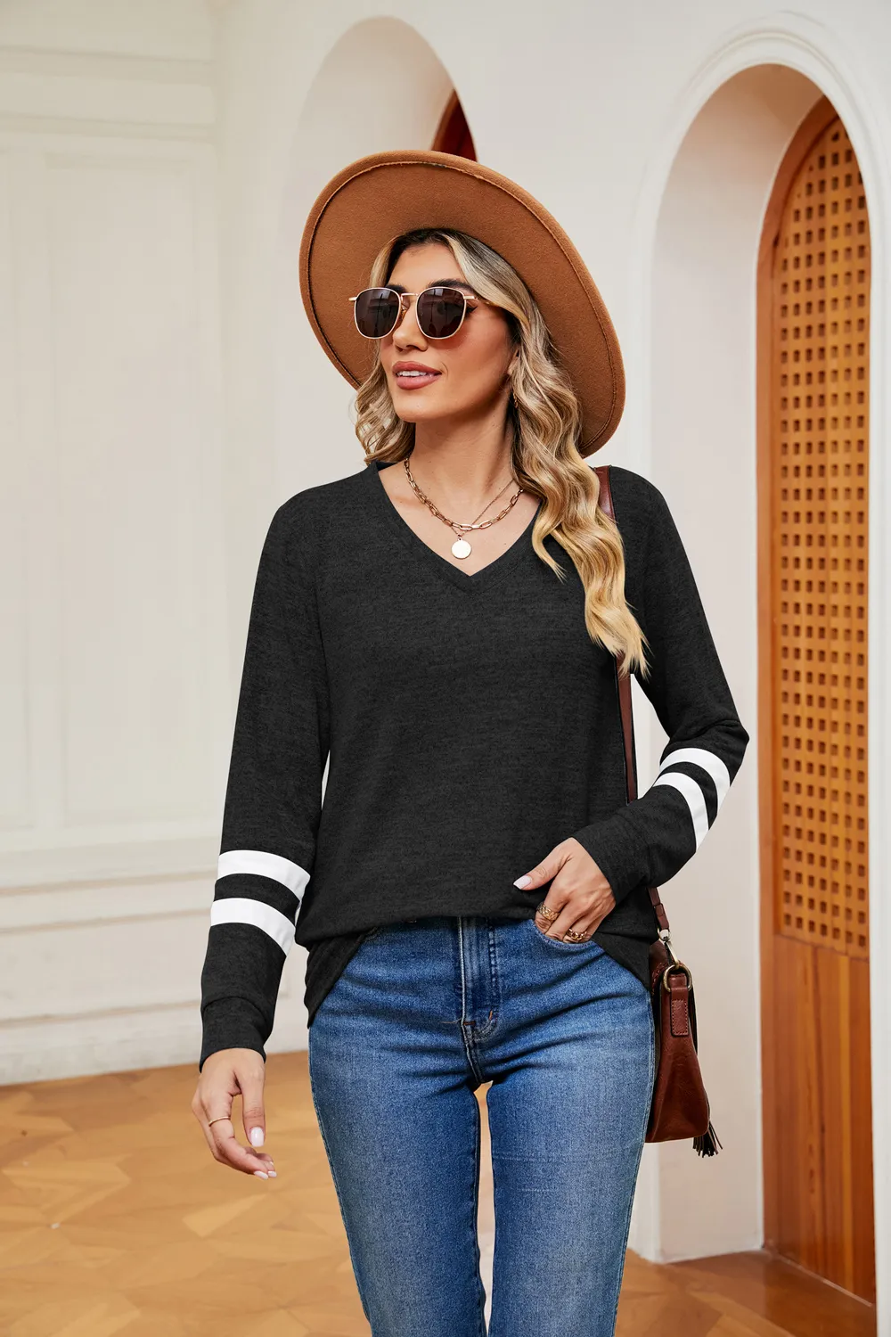 V-Neck Long Sleeve T-Shirt, image 5