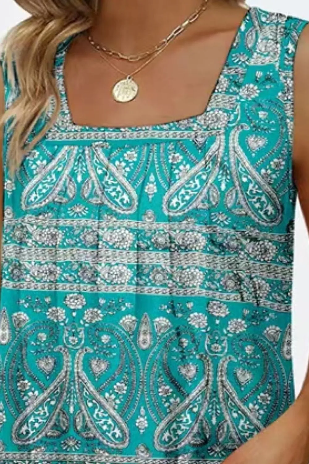 Printed Square Neck Curved Hem Tank, image 16