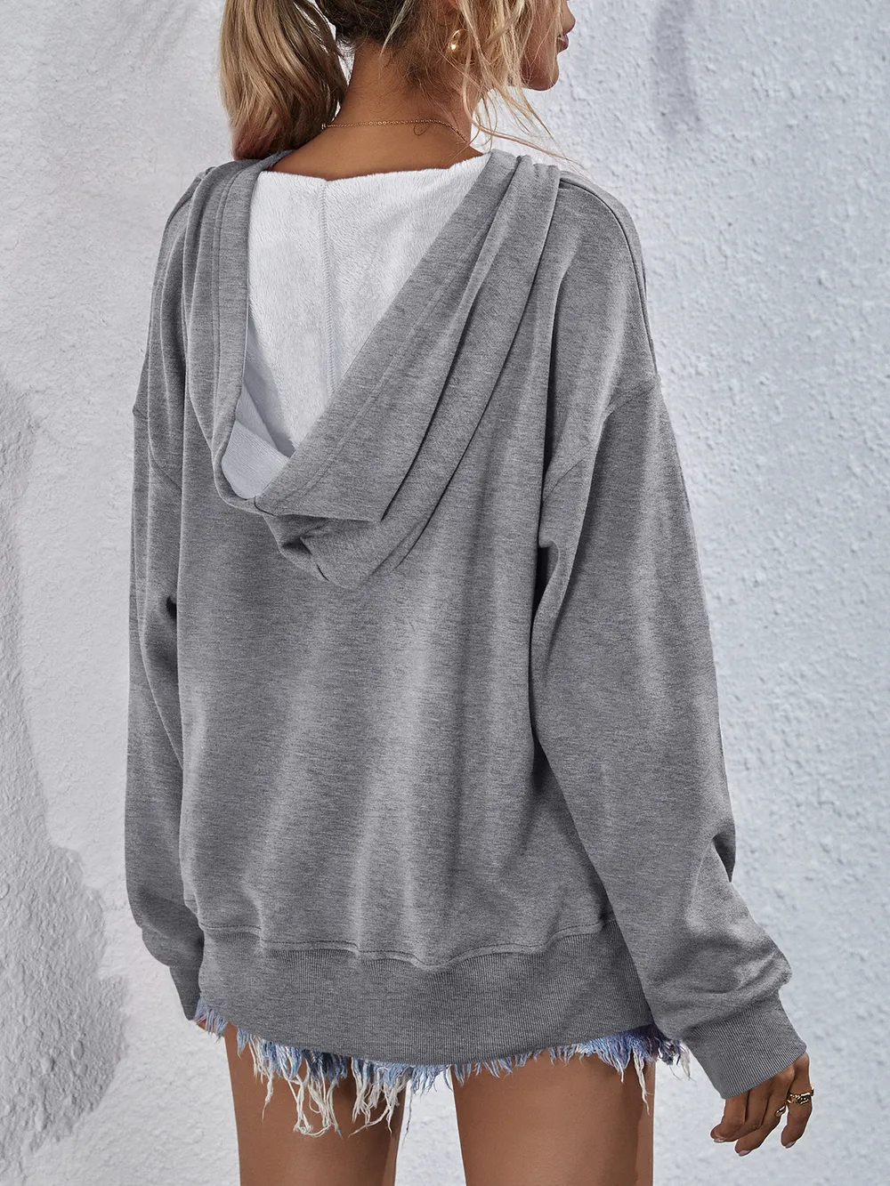Dropped Shoulder Slit Hoodie, image 7