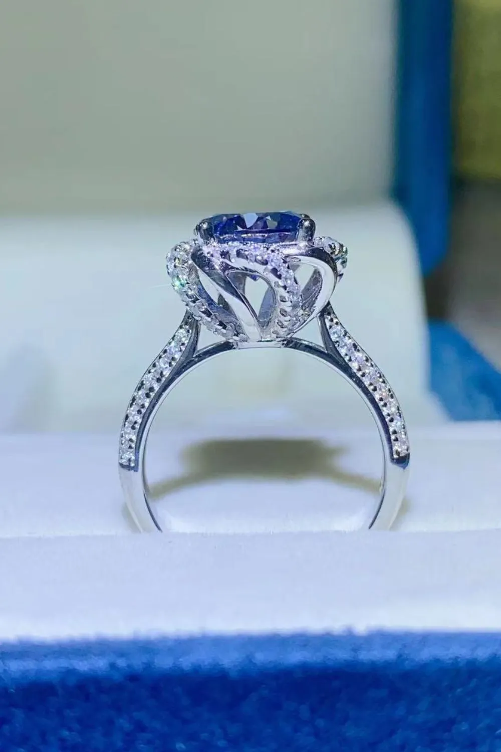 2 Carat Cobalt Blue Moissanite 925 Sterling Silver Ring, image 4