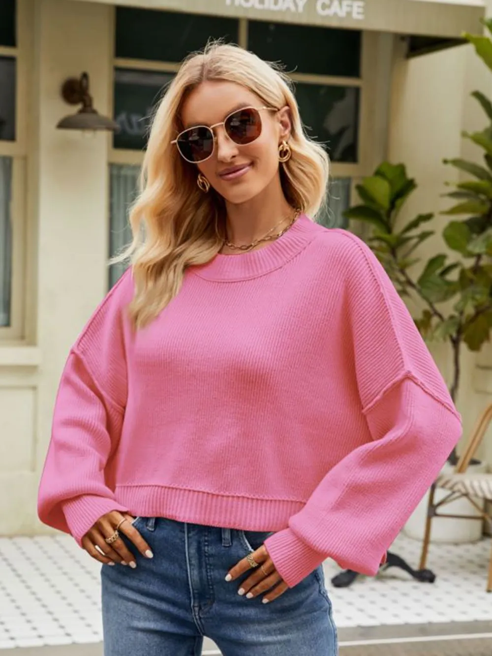 Round Neck Dropped Shoulder Sweater, image 13