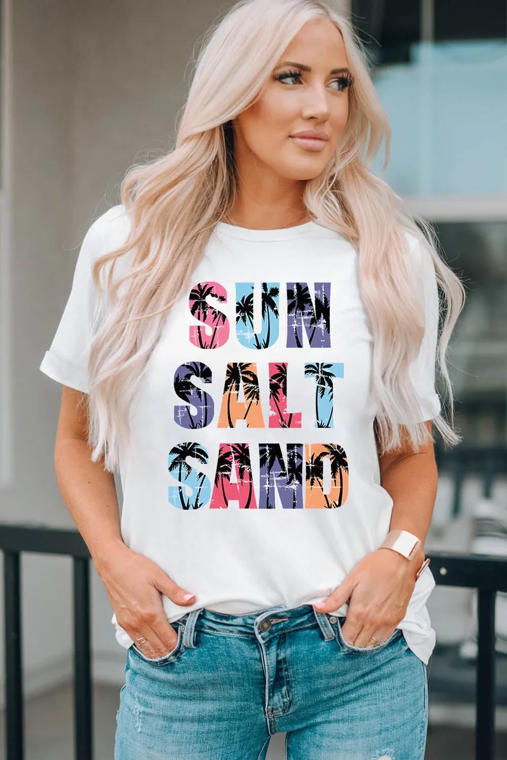 Letter Graphic Round Neck Tee, image 2