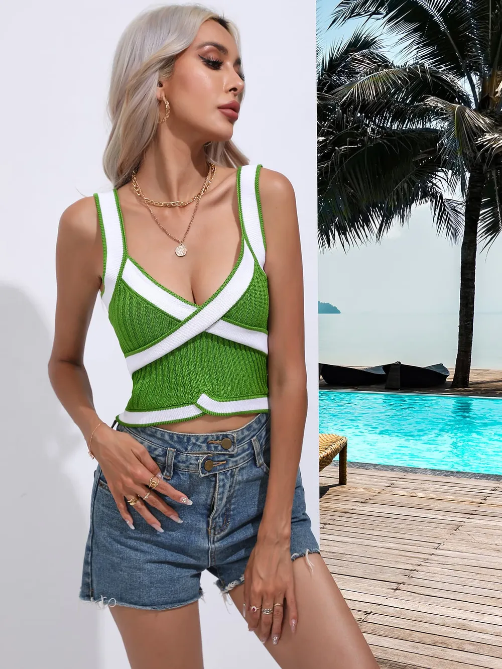 Contrast Crisscross Knit Tank, image 6