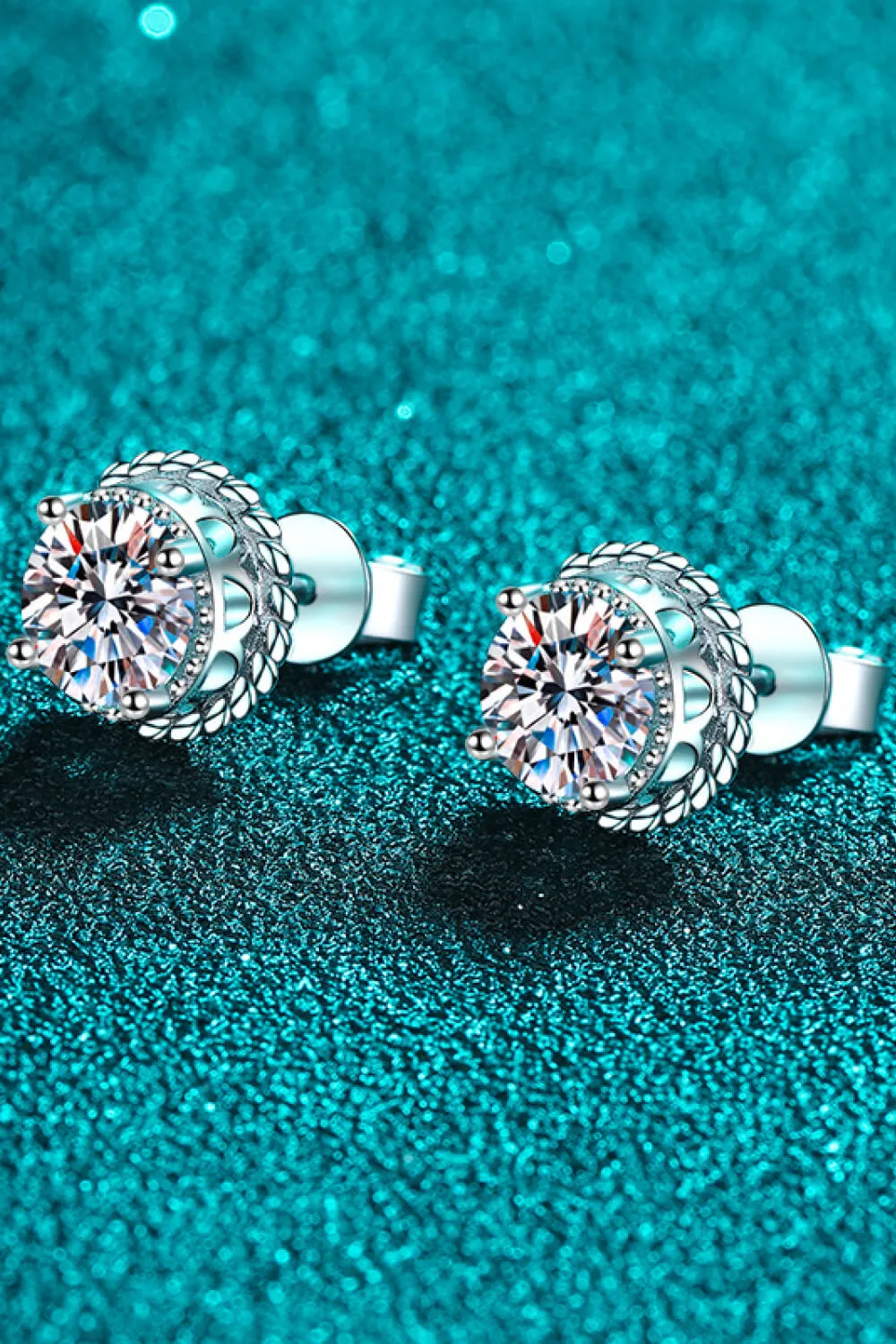 1 Carat Moissanite Rhodium-Plated Round Stud Earrings, image 2