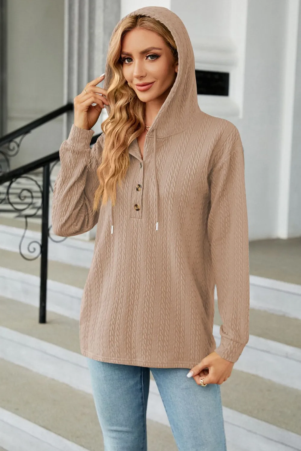 Cable-Knit Long Sleeve Hoodie, image 12