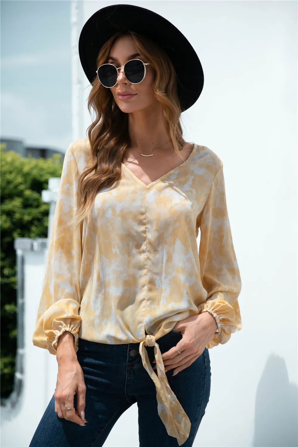 Tie-Dye Tied Balloon Sleeve Blouse, image 6