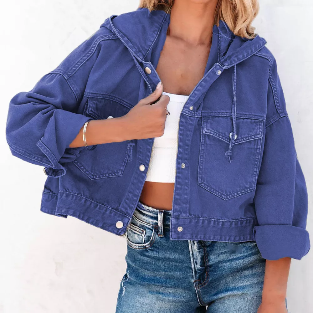Hooded Dropped Shoulder Denim Jacket, image 8