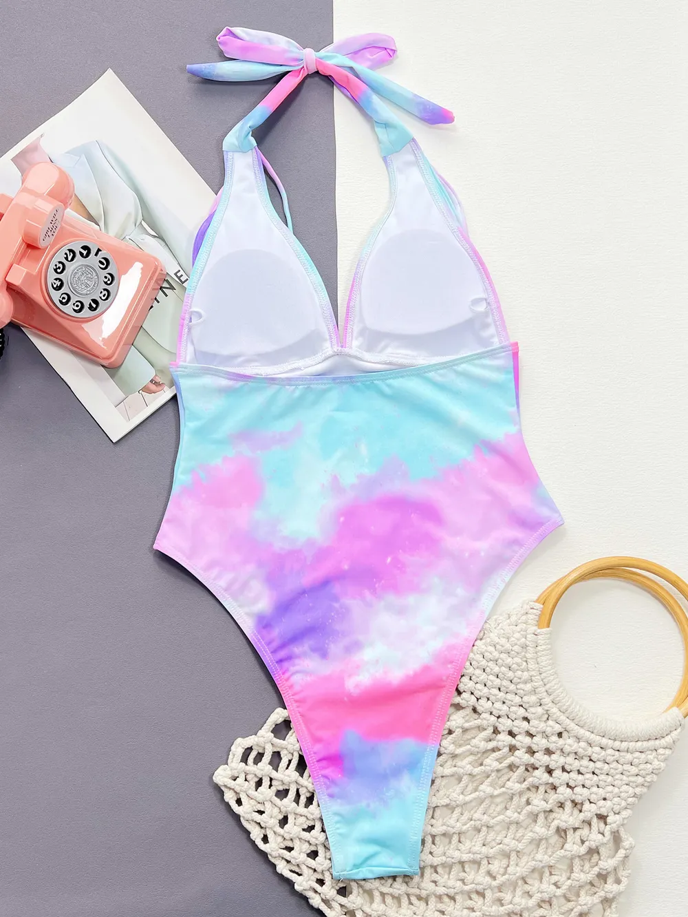 Tie-Dye Halter Neck One-Piece Swimsuit, image 5