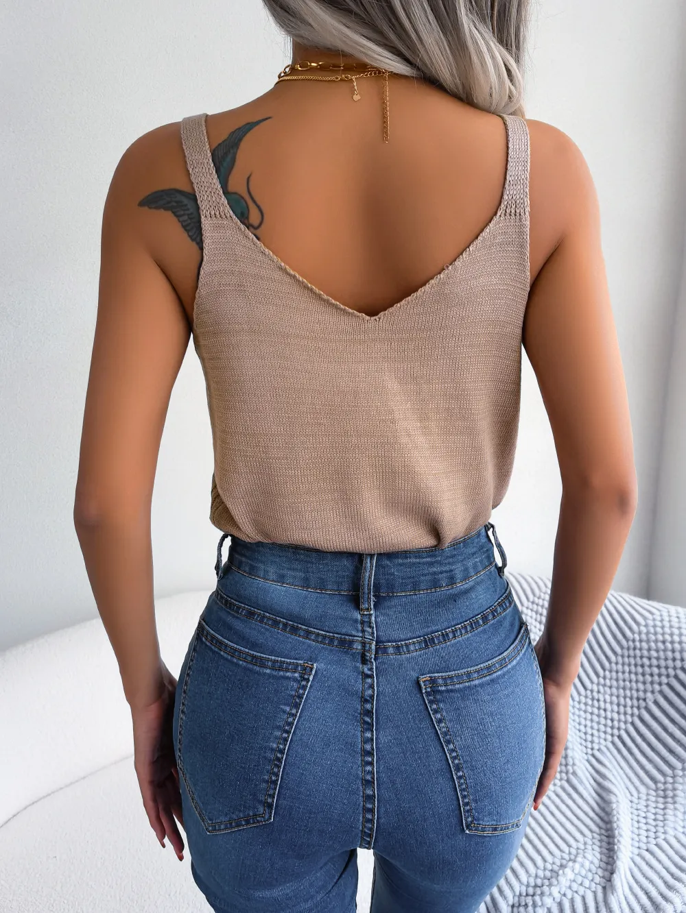 Openwork Scoop Neck Knit Tank Top, image 3