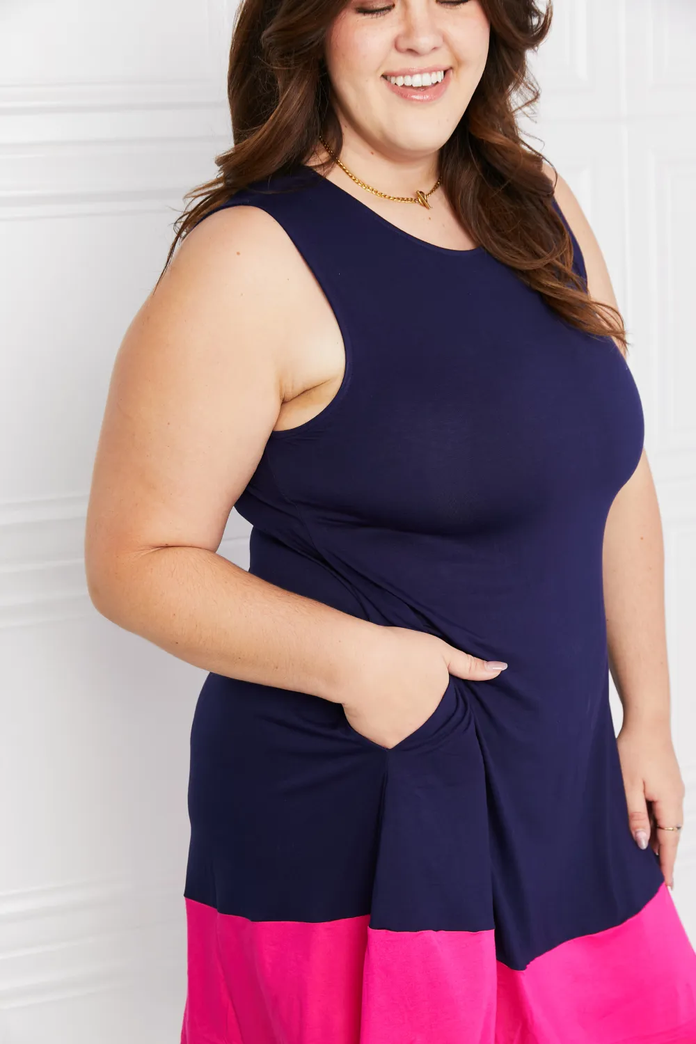 Full Size Two-Tone Sleeveless Mini Dress with Pockets, image 10