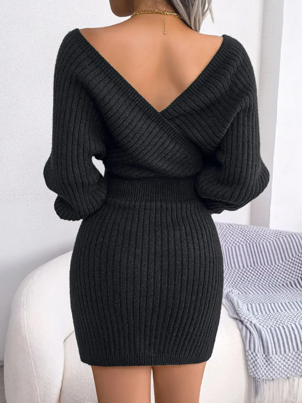 Rib-Knit Dolman Sleeve Sweater Dress, image 18