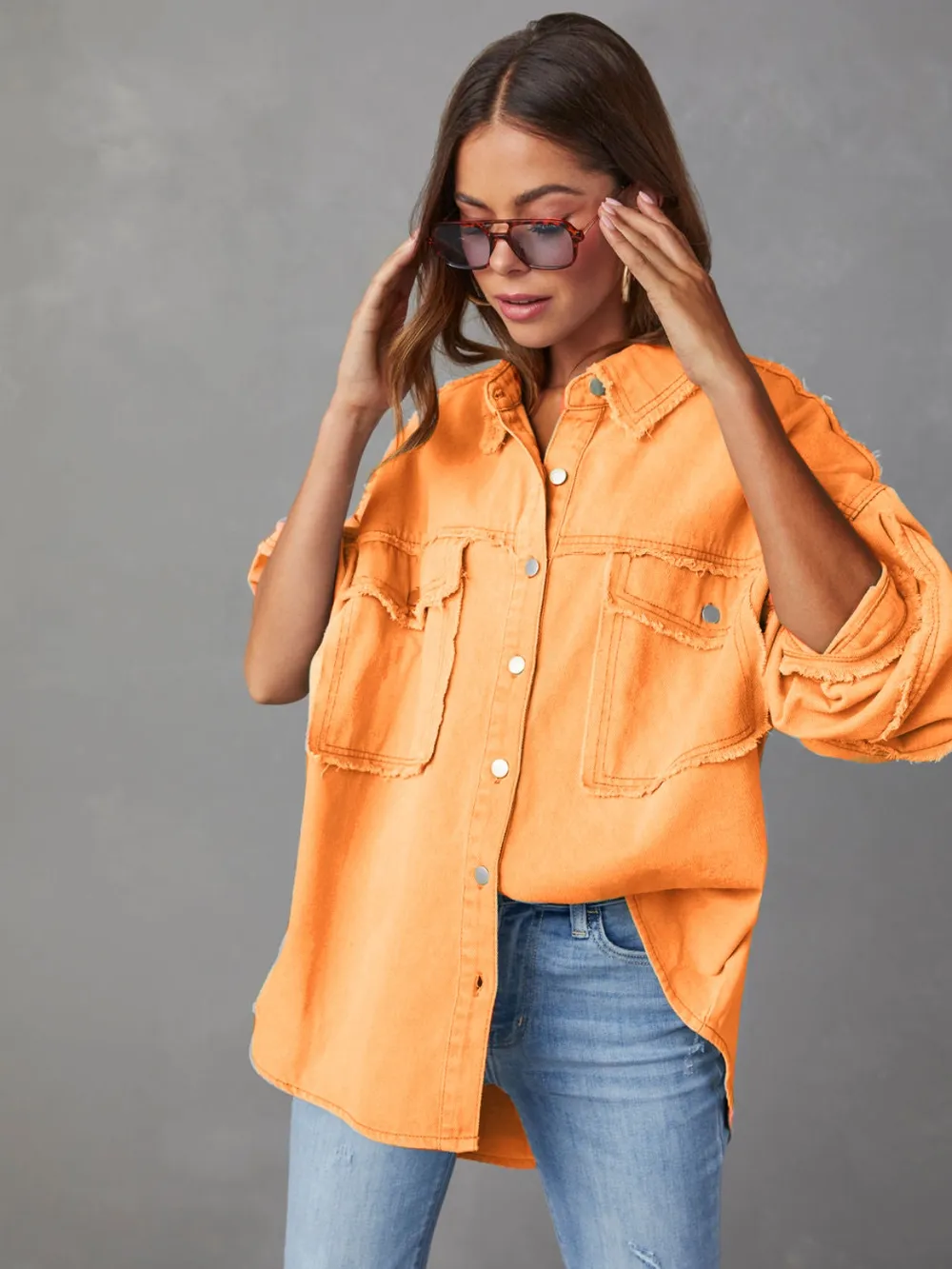Dropped Shoulder Raw Hem Jacket, image 12