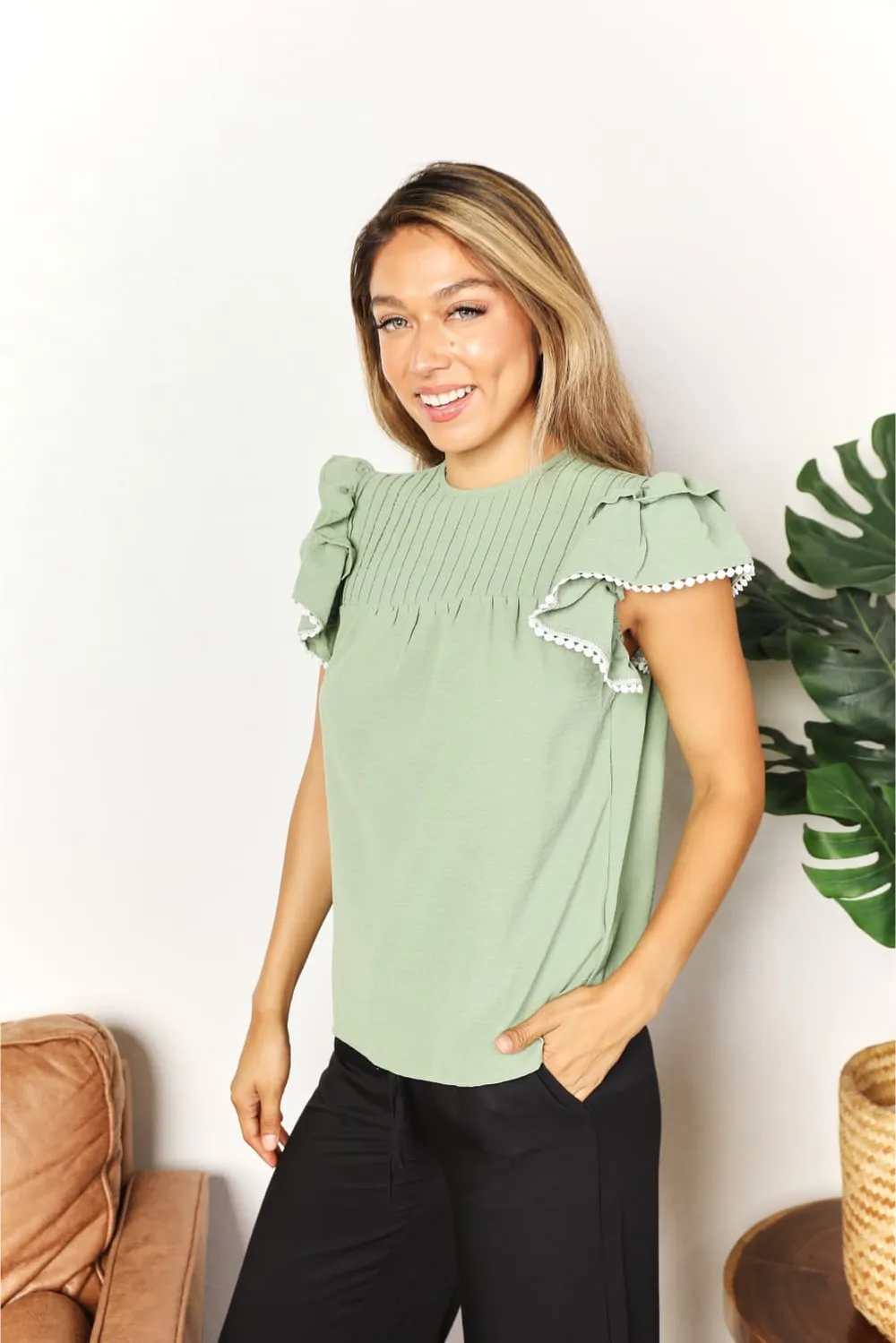 Pleated Detail Flutter Sleeve Blouse, image 5