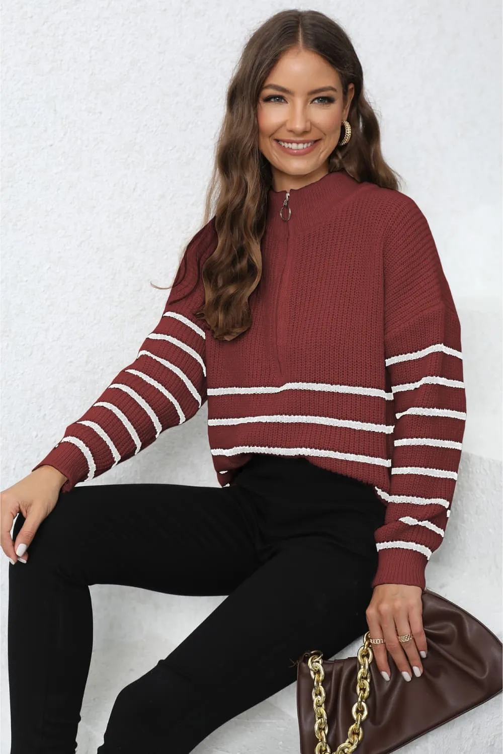 Mock Neck Long Sleeve Zip-Up Sweater, image 14
