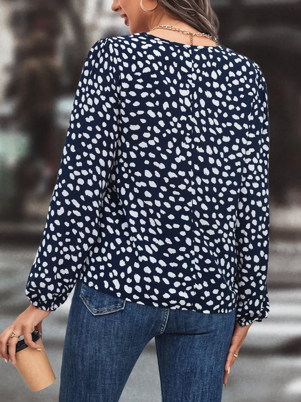 Printed Tie Neck Long Sleeve Blouse, image 9