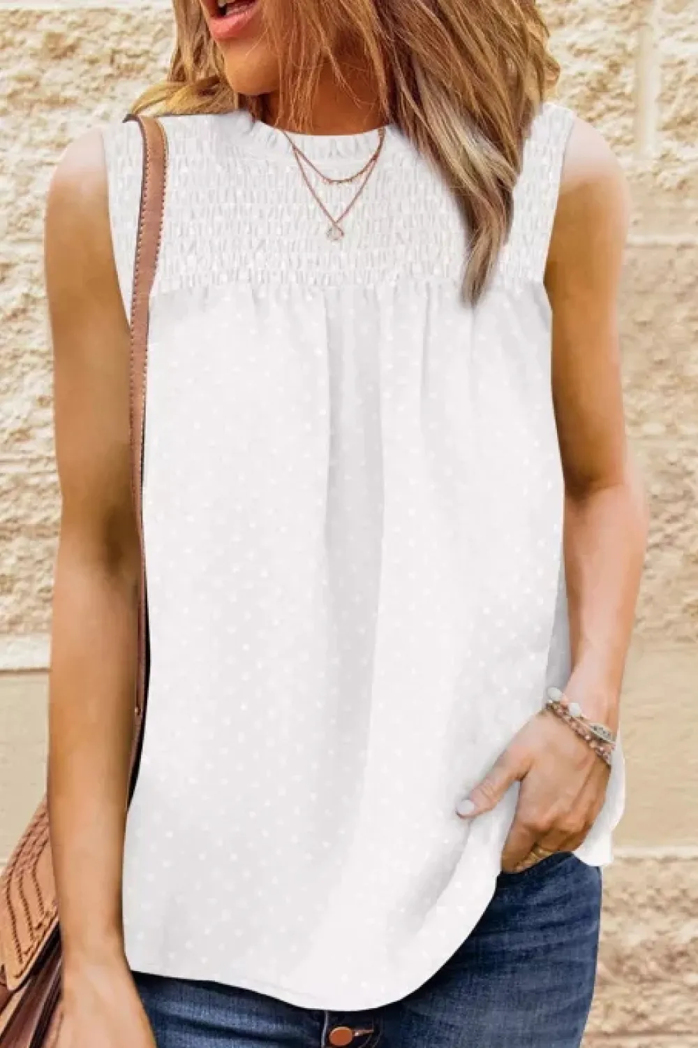 Smocked Tie Back Frill Trim Tank, image 4