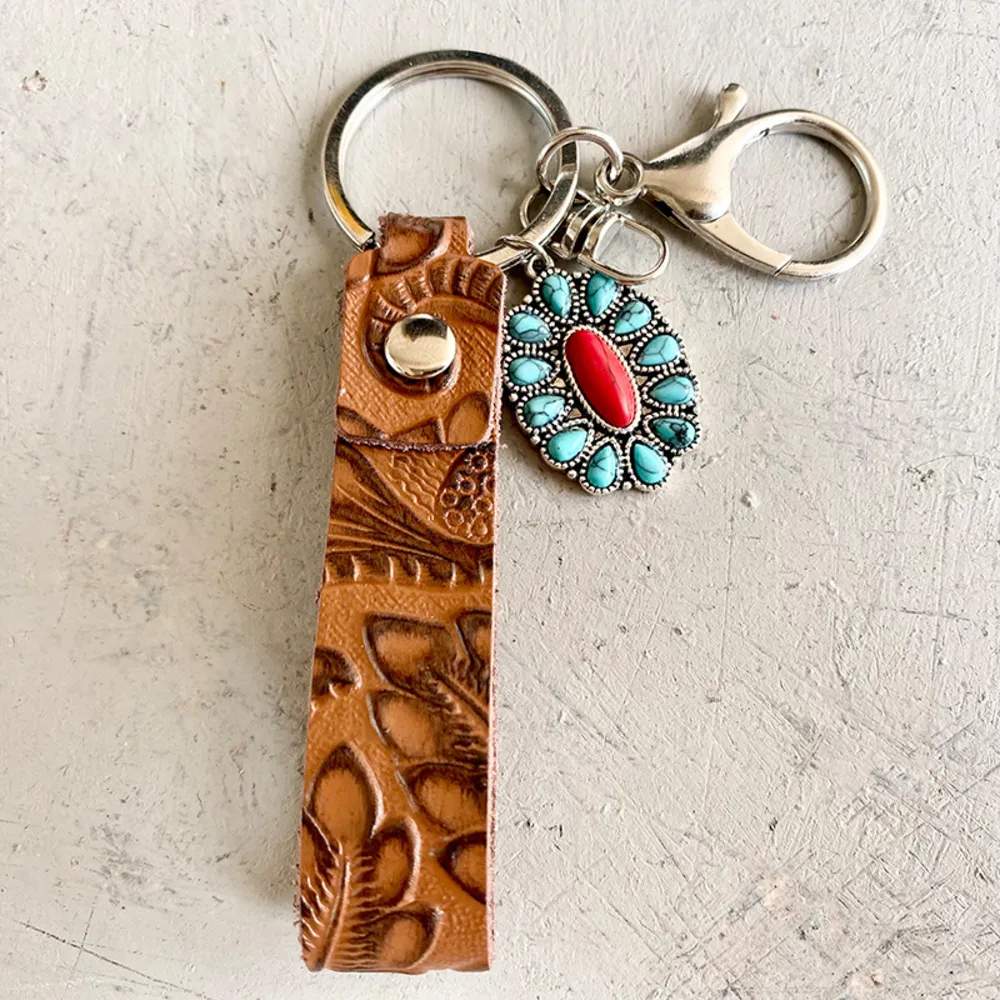 Turquoise Genuine Leather Key Chain, image 6