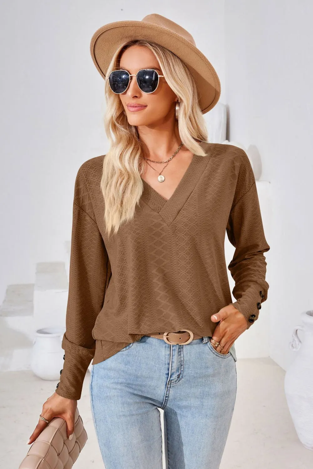 V-Neck Long Sleeve Blouse, image 4