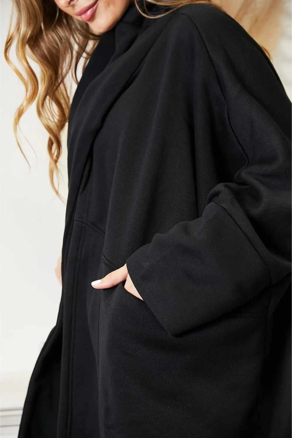 Full Size Open Front Cardigan with Scarf Design, image 9