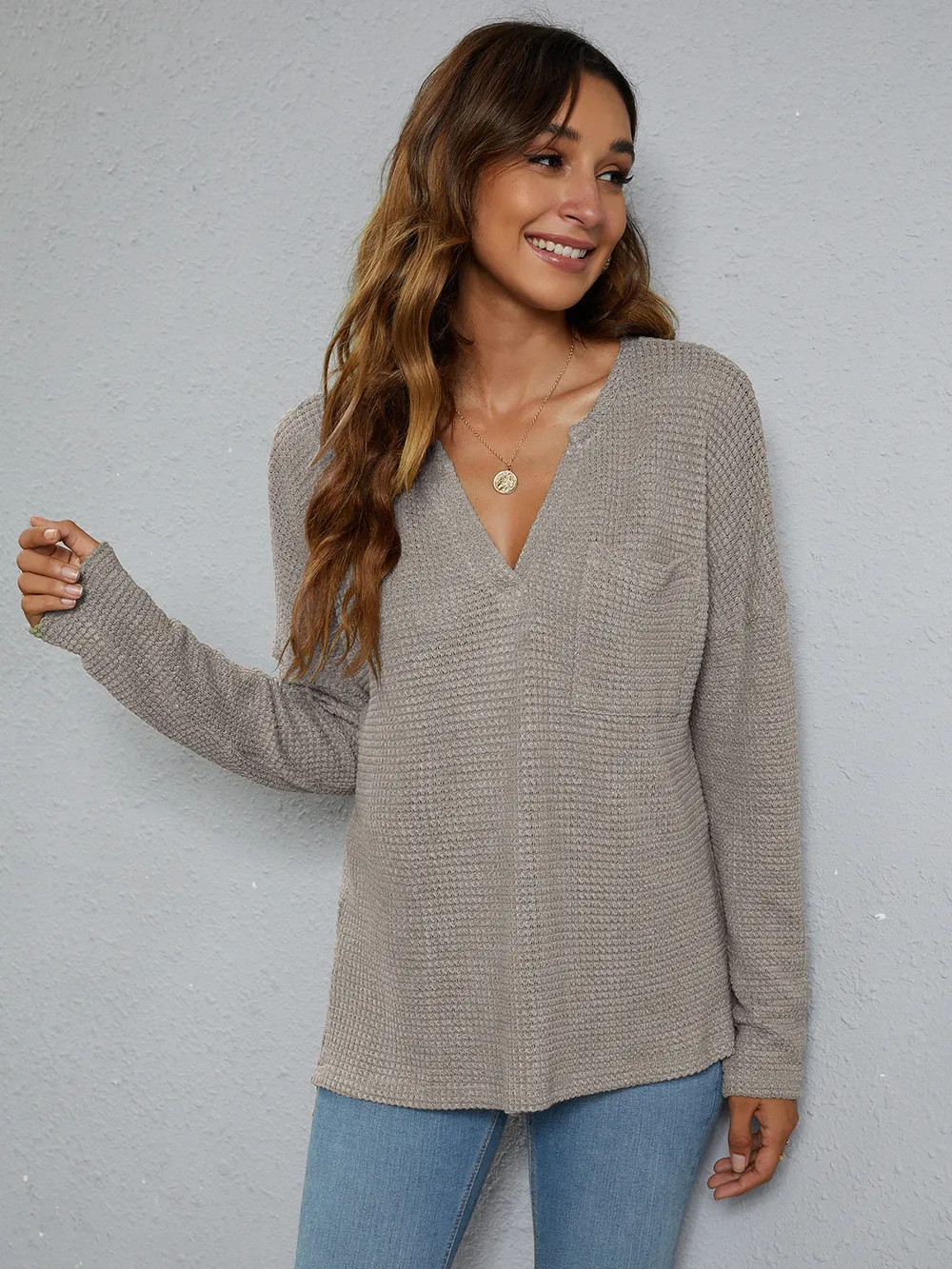 Dropped Shoulder High-Low Waffle-Knit Top, image 12
