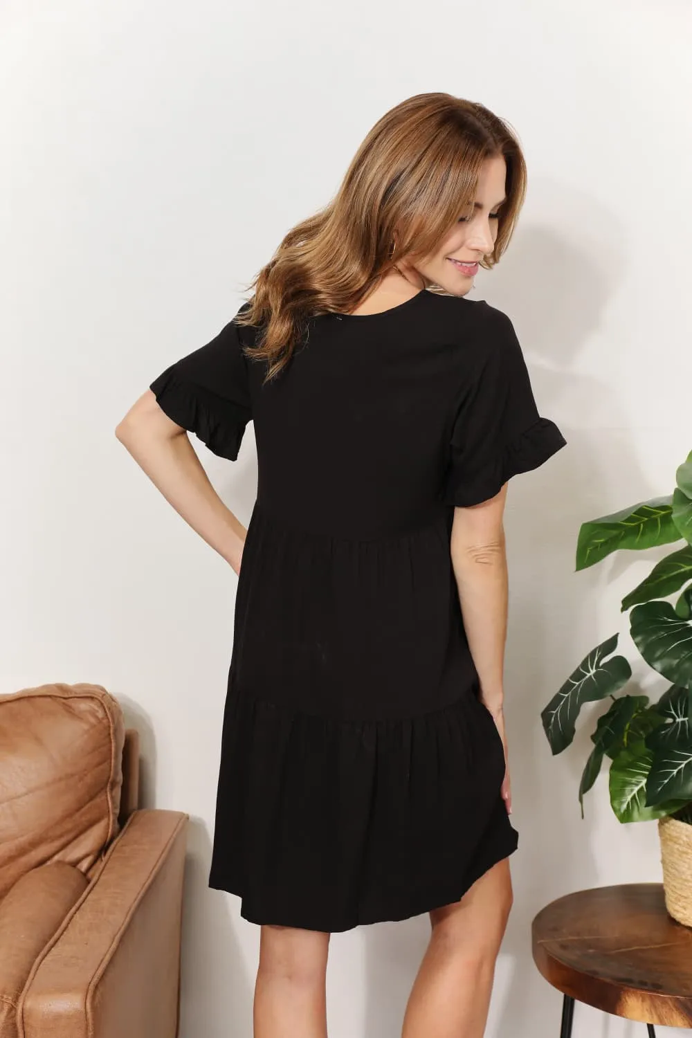 V-Neck Flounce Sleeve Tiered Dress, image 12