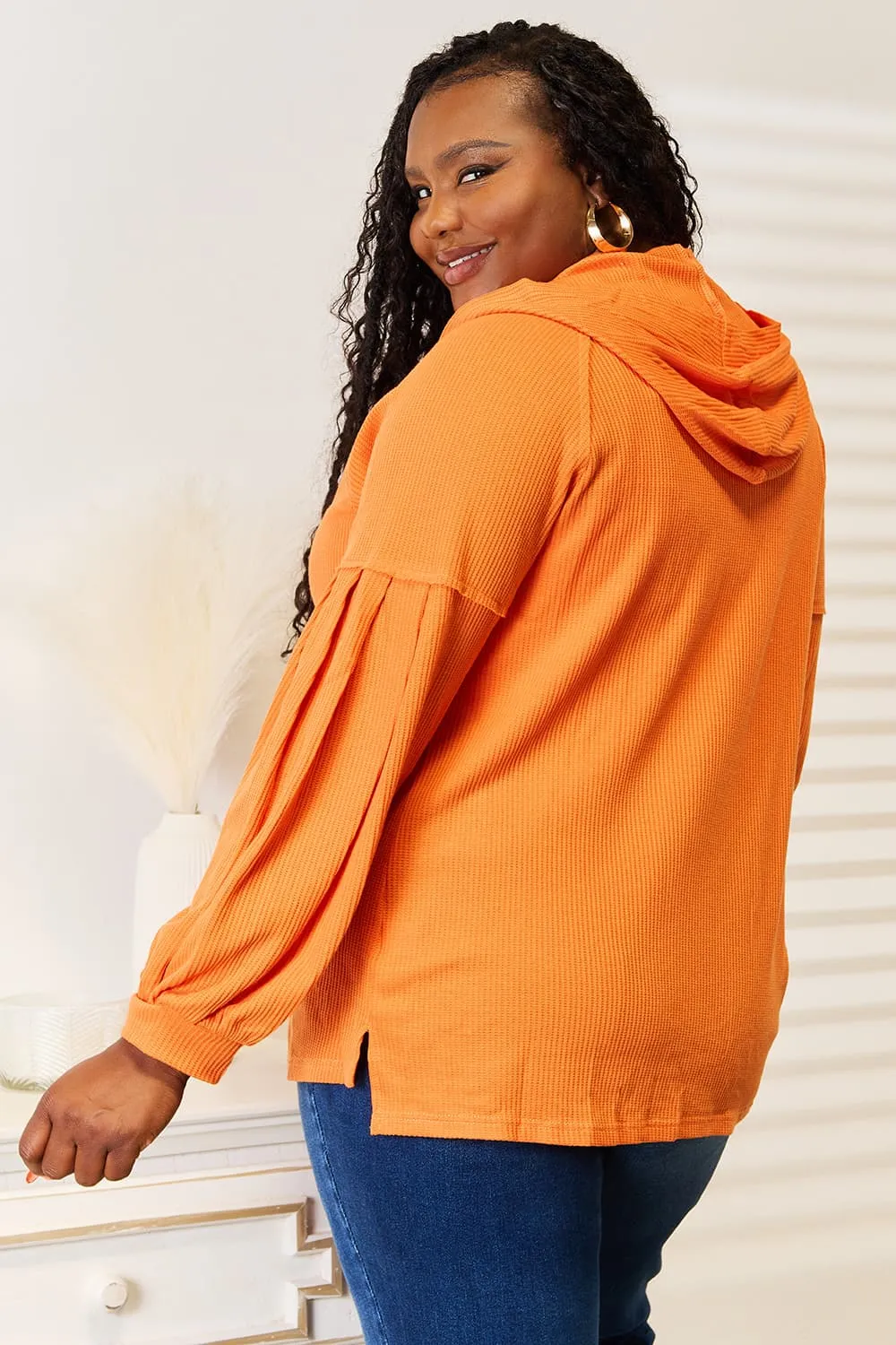Side Slit Buttoned Waffle Knit Hoodie, image 8