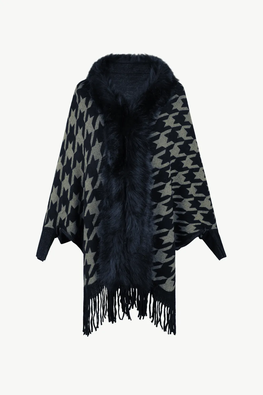 Houndstooth Fringe Hem Poncho, image 12