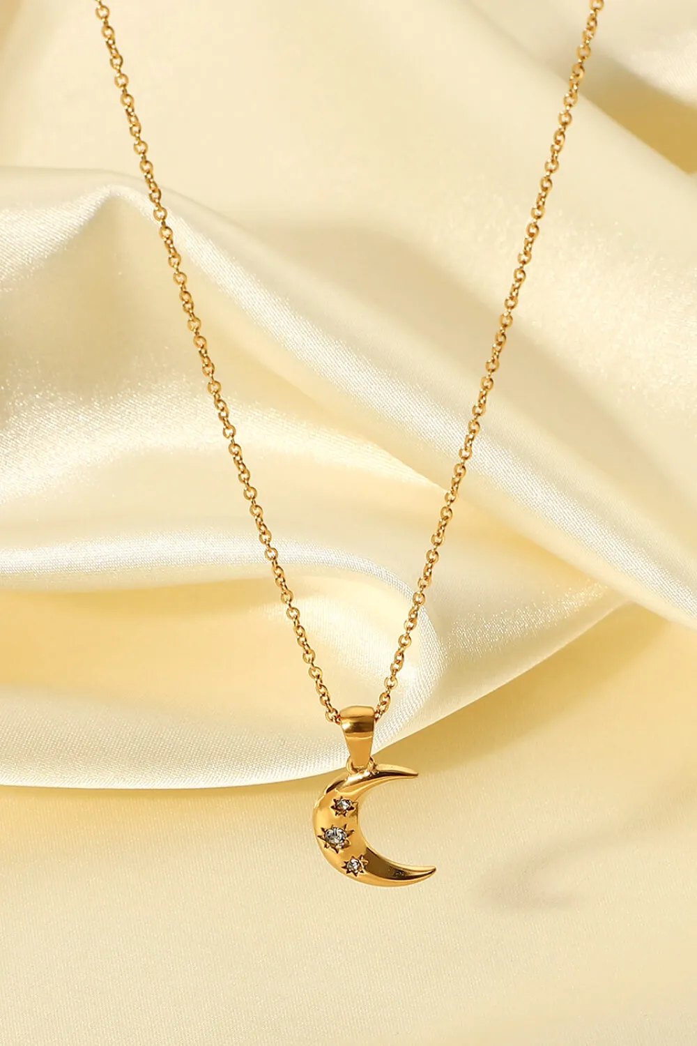 18K Gold Plated Inlaid Zircon Moon Pendant Necklace, image 5