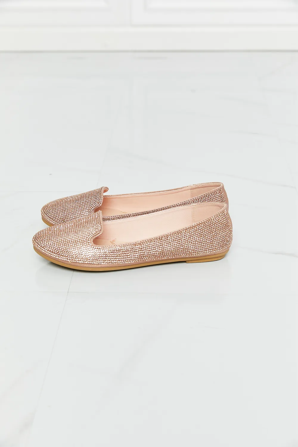 Rhinestone Round Toe Flats in Rose Gold, image 4