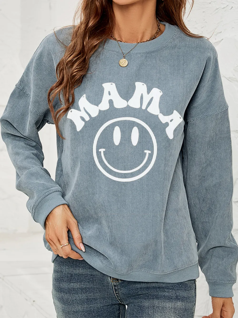Round Neck Long Sleeve MAMA Graphic Sweatshirt, image 6